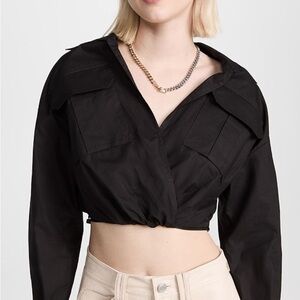 A.L.C. Corbin Black Collared Cropped Long Sleeve Top